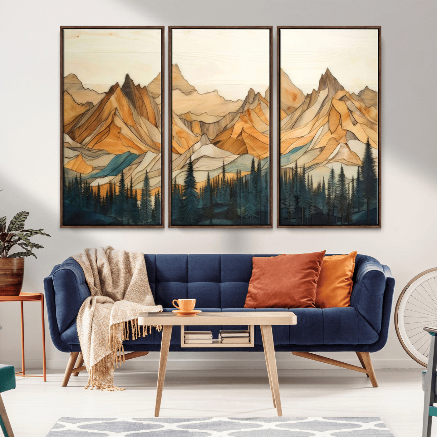 Rustic Wood Mountain Wall Art Print | Triptych Giclee Print