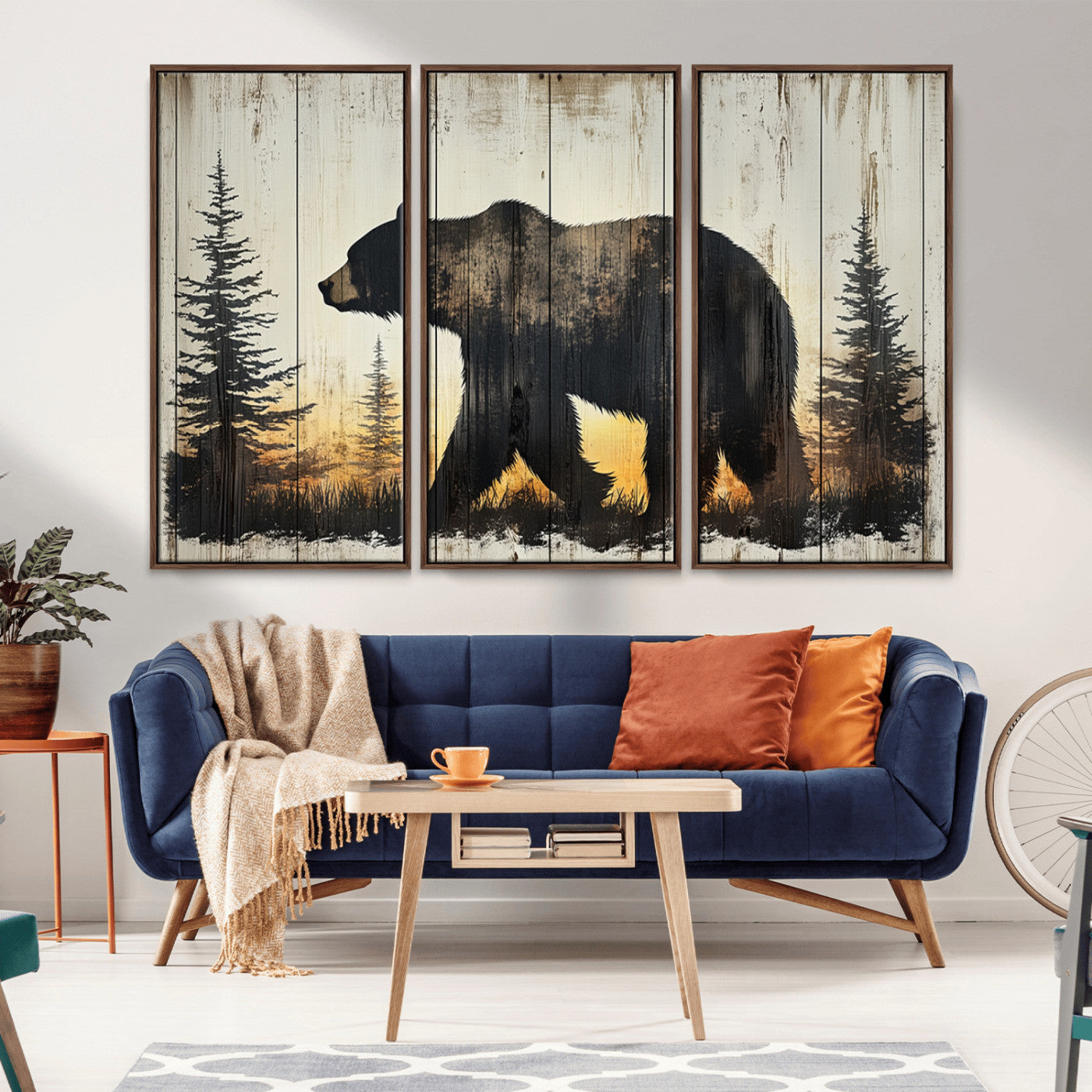 Vintage Bear Wall Art Canvas Print for Farmhouse - Mountain