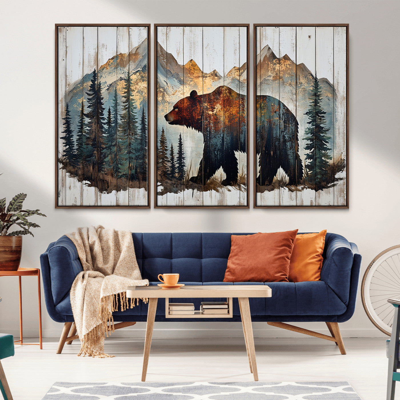 Rustic Grizzly 399 Bear and Mountain Wood Canvas Wall Art -