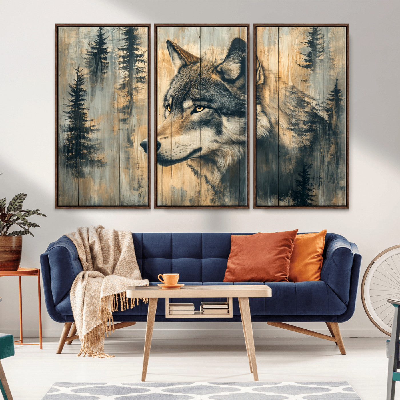 Wood Style Rustic Wolf Wall Art Canvas Print, Vintage