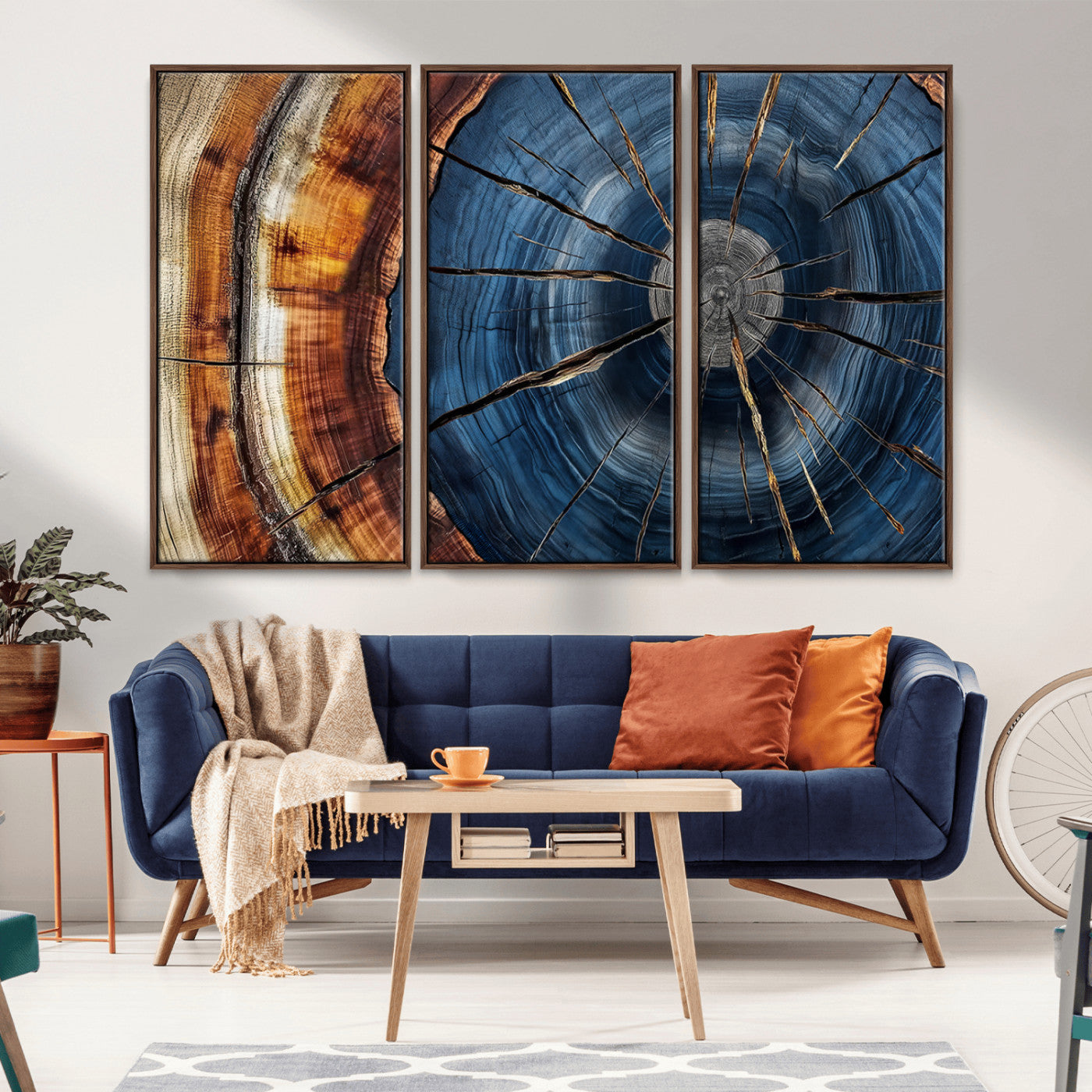 Framed Abstract Tree Ring Wall Art Print Natural Rustic Wood