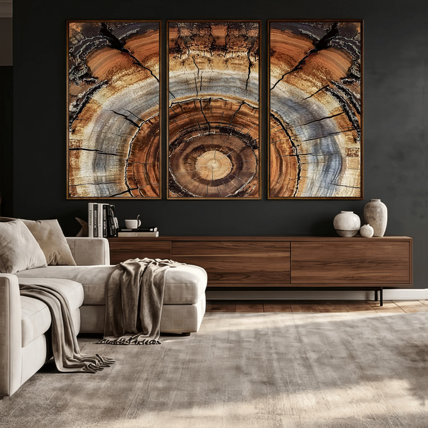 Tree Rings Wall Art Canvas Print – Rustic Wood Texture