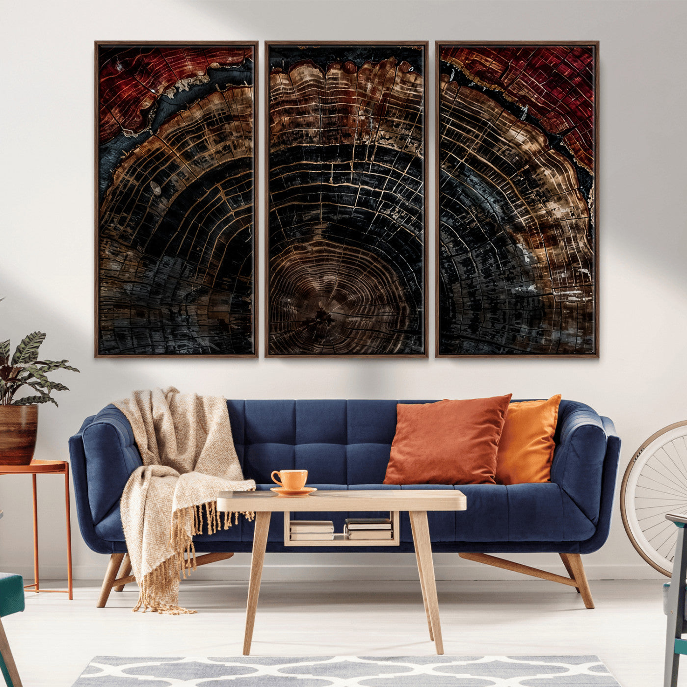 Dark Wood Ring Wall Art Canvas Print – Framed Abstract Tree