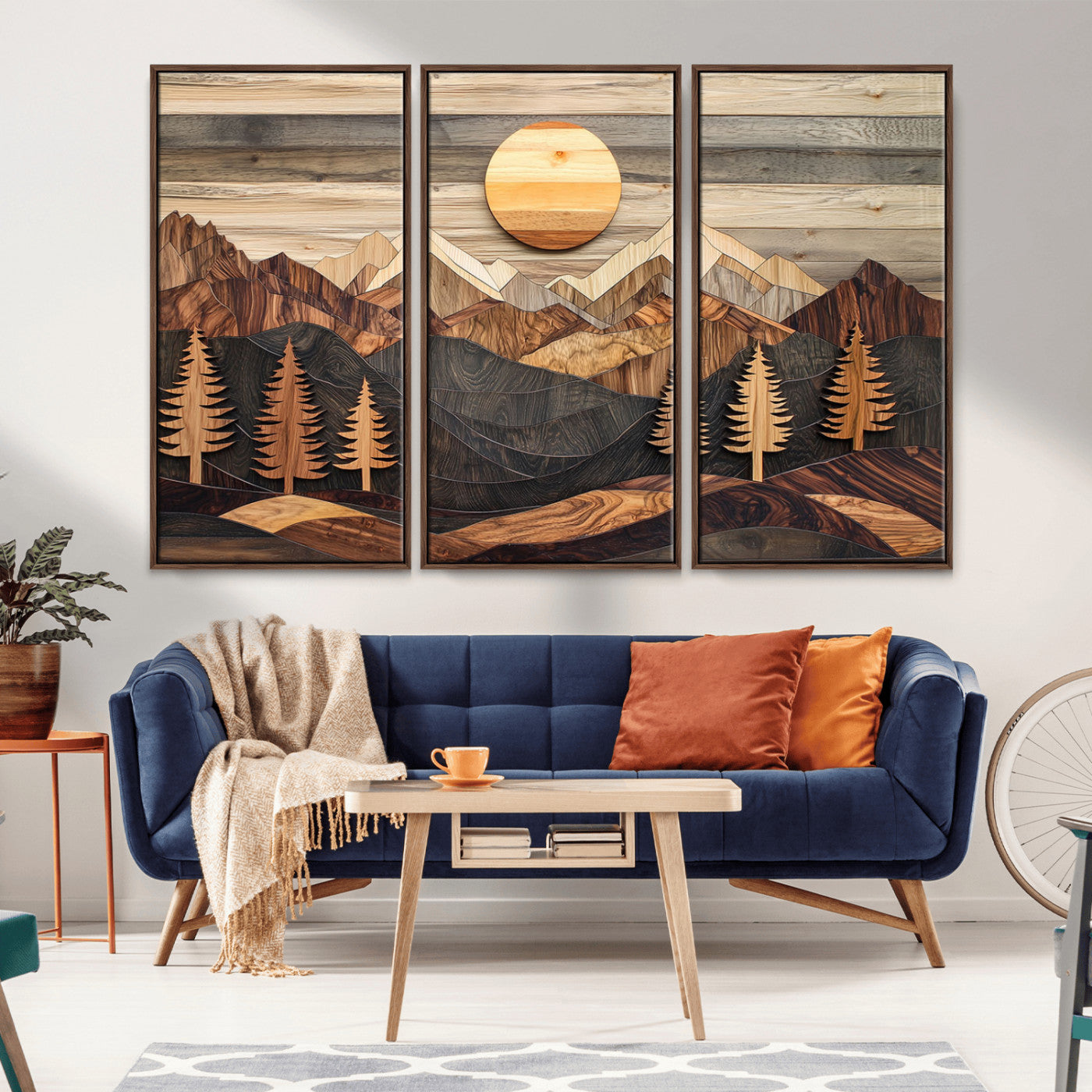 Wooden Mountain Layers Art – Rustic Pine Tree Landscape