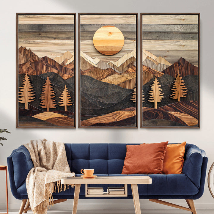 Wood Mountain Wall Art Canvas Print – Layered Forest and