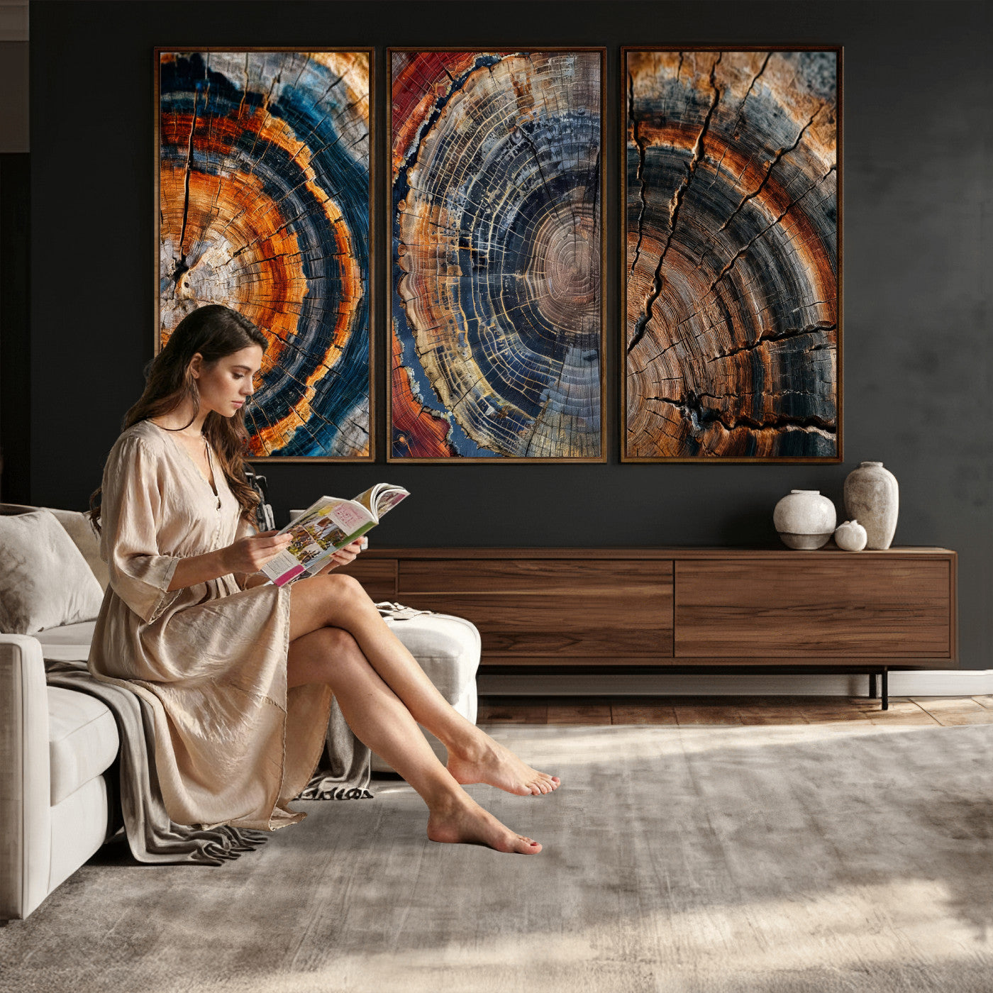 Tree Ring Triptych Canvas Wall Art — Set of 3 Wood Grain