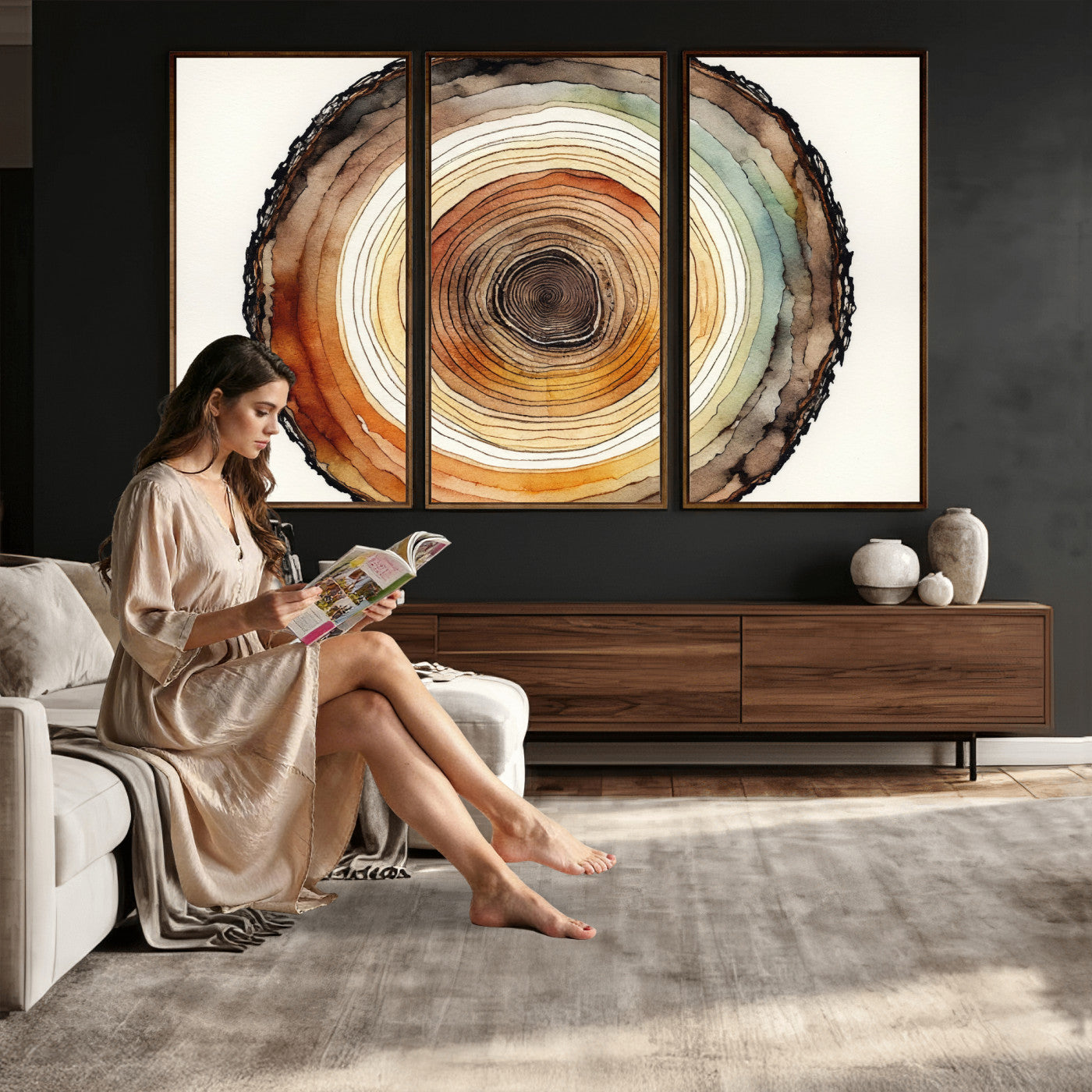 Natural Wood Slice Wall Art Canvas Print, Tree Ring Wall