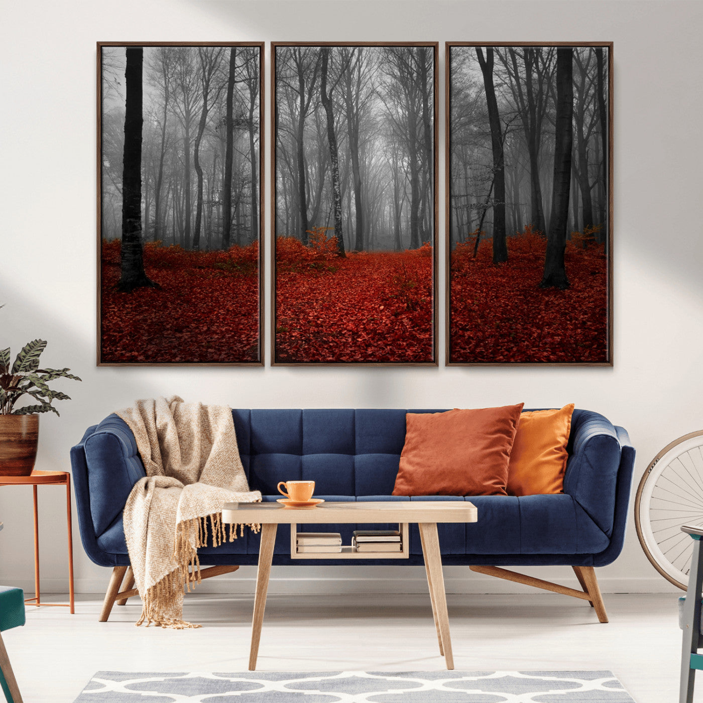 Red Forest Floor Canvas Wall Art – Mystical Foggy Woodland