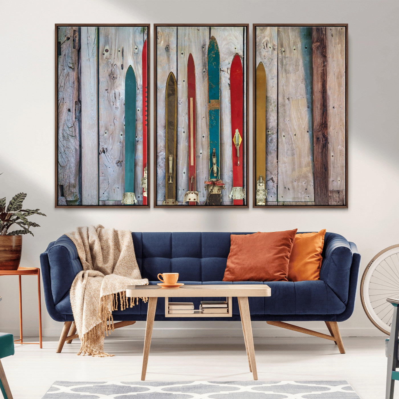 Vintage Wooden Weathered Ski's in Front of an Old Barn Wall