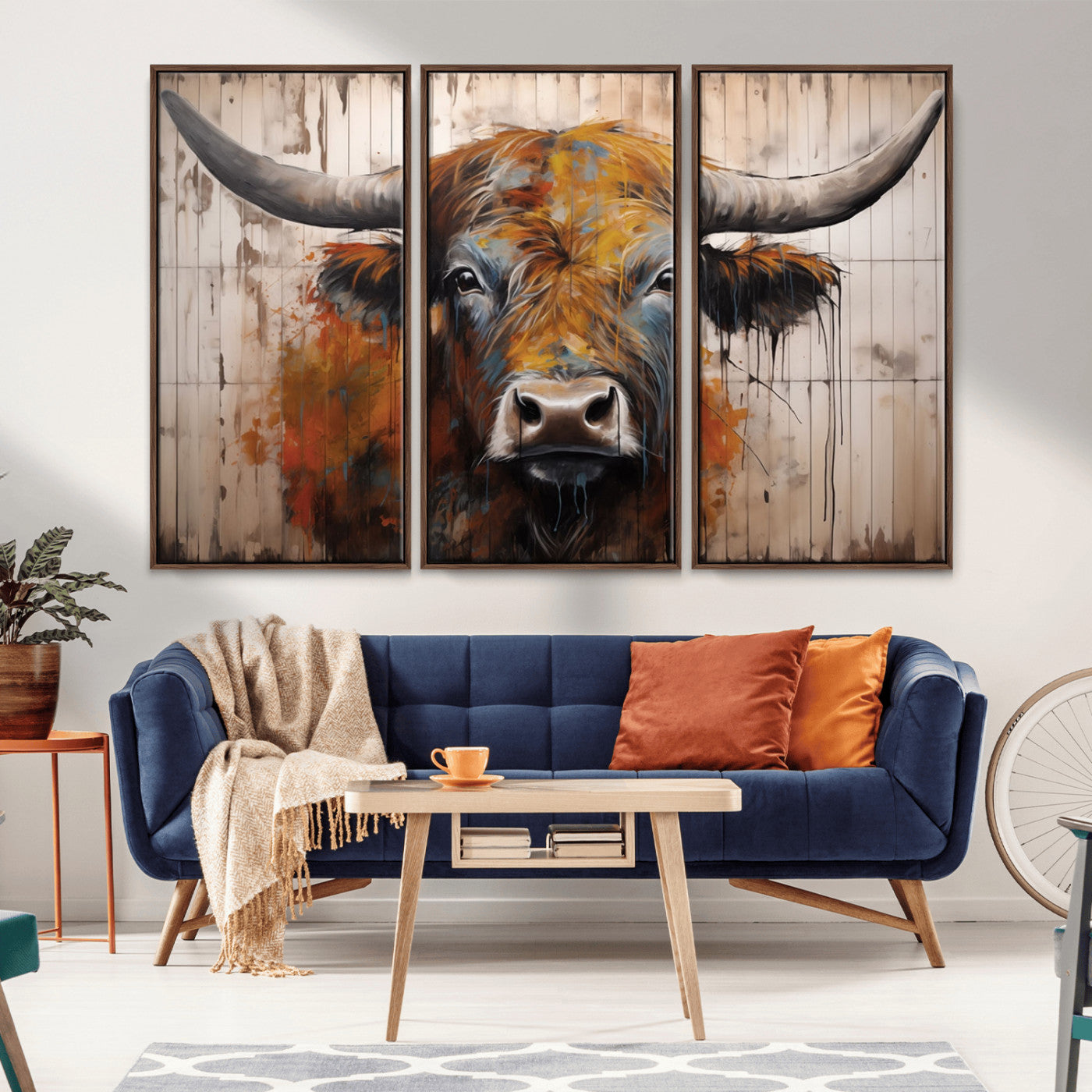 Scottish Highland Cow Cattle Art Print on Wood Style
