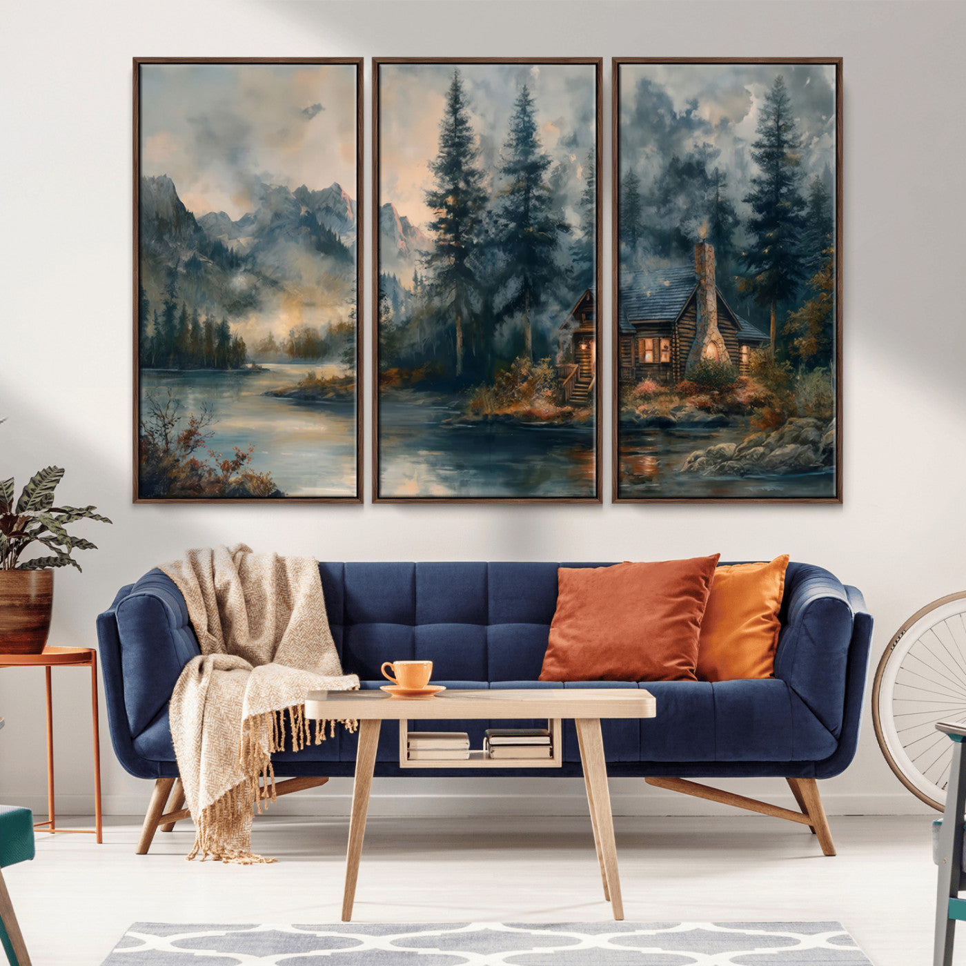 Rustic Cabin Woods Wall Art Print | Lake in a Forest Canvas