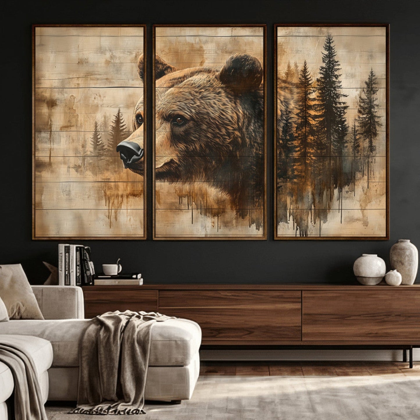 Rustic Grizzly Bear Wall Art, Abstract Grizzly 399 Bear Wall