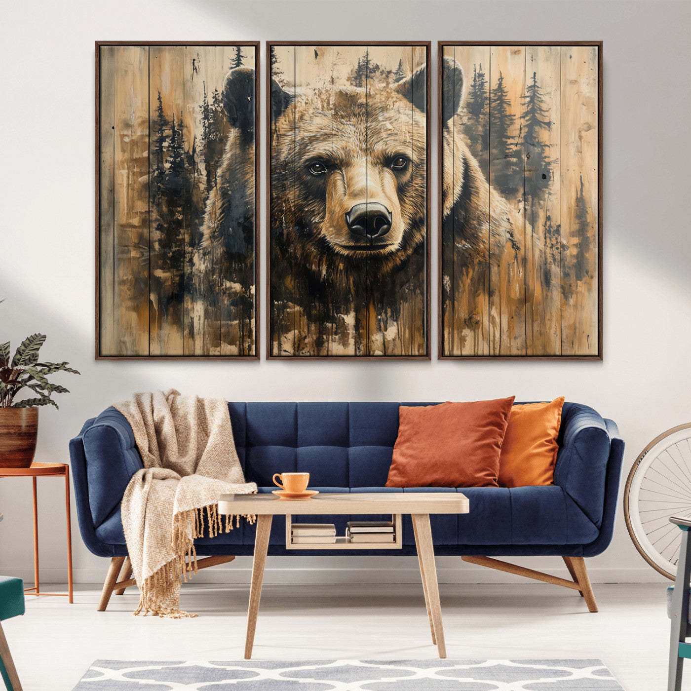 Majestic Grizzly 399 Bear Wall Art | 3-Panel Rustic Canvas