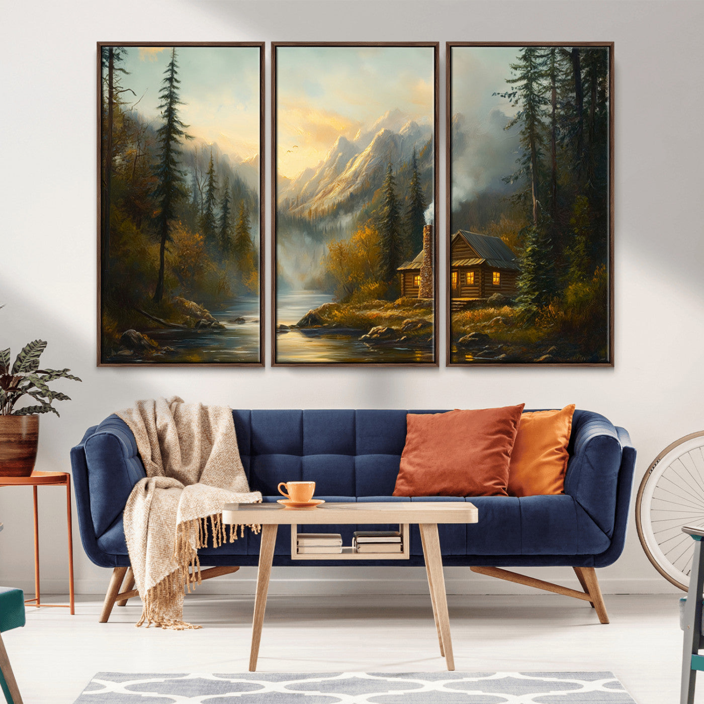 Wood Cabin Retreat Mountain at Sunset Wall Art Print -