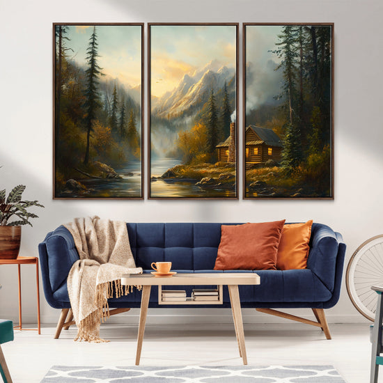 Wood Cabin Retreat Mountain at Sunset Wall Art Print -