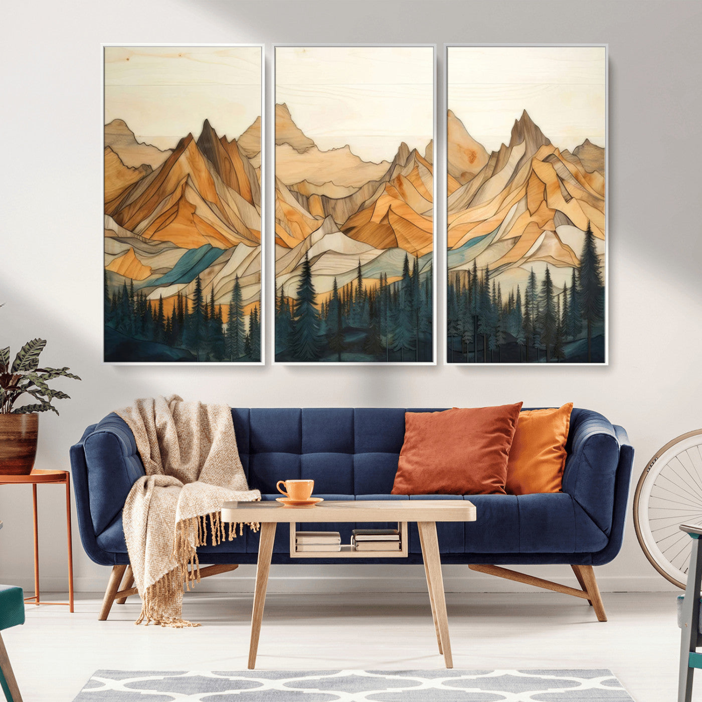 Rustic Wood Mountain Wall Art Print | Triptych Giclee Print