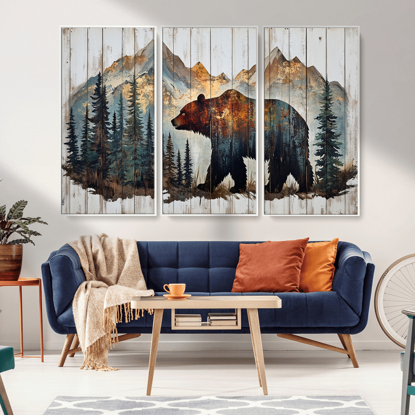 Rustic Grizzly 399 Bear and Mountain Wood Canvas Wall Art -
