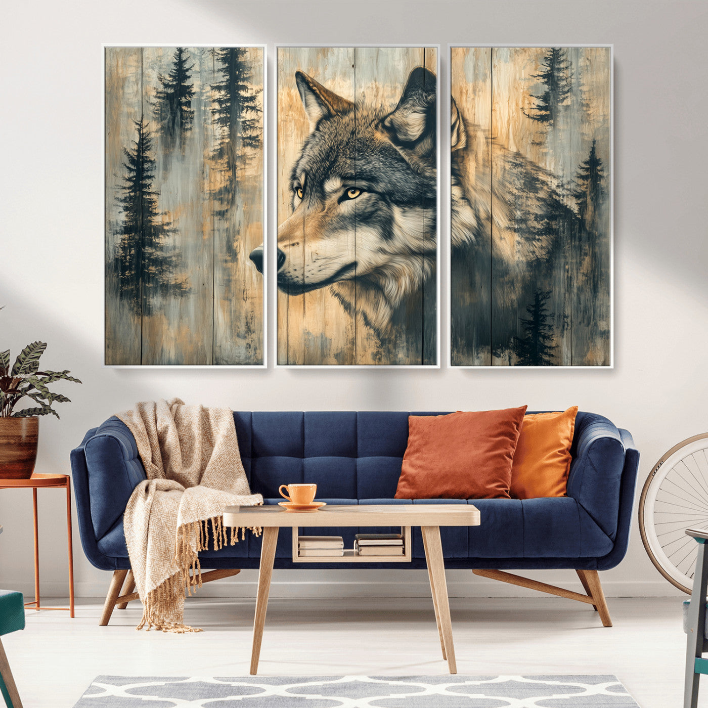 Wood Style Rustic Wolf Wall Art Canvas Print, Vintage
