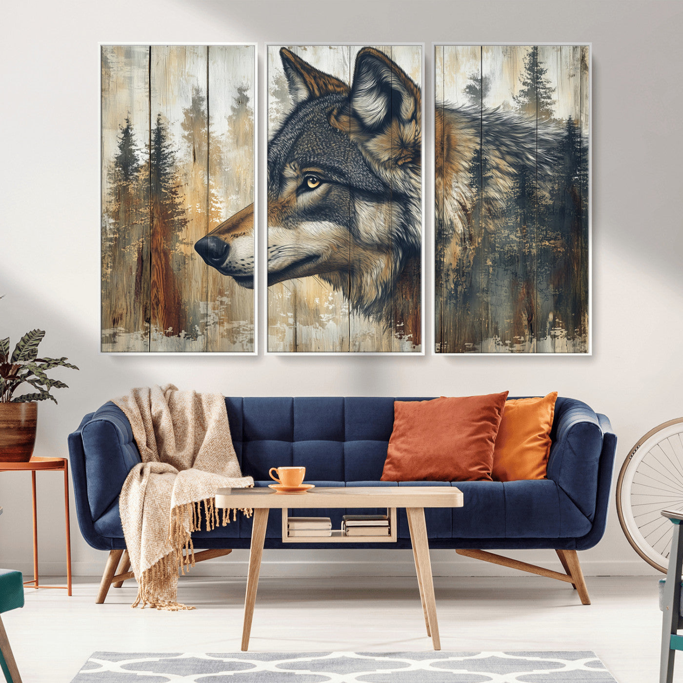 Rustic Wolf Wall Art Canvas Print – Vintage Woodland