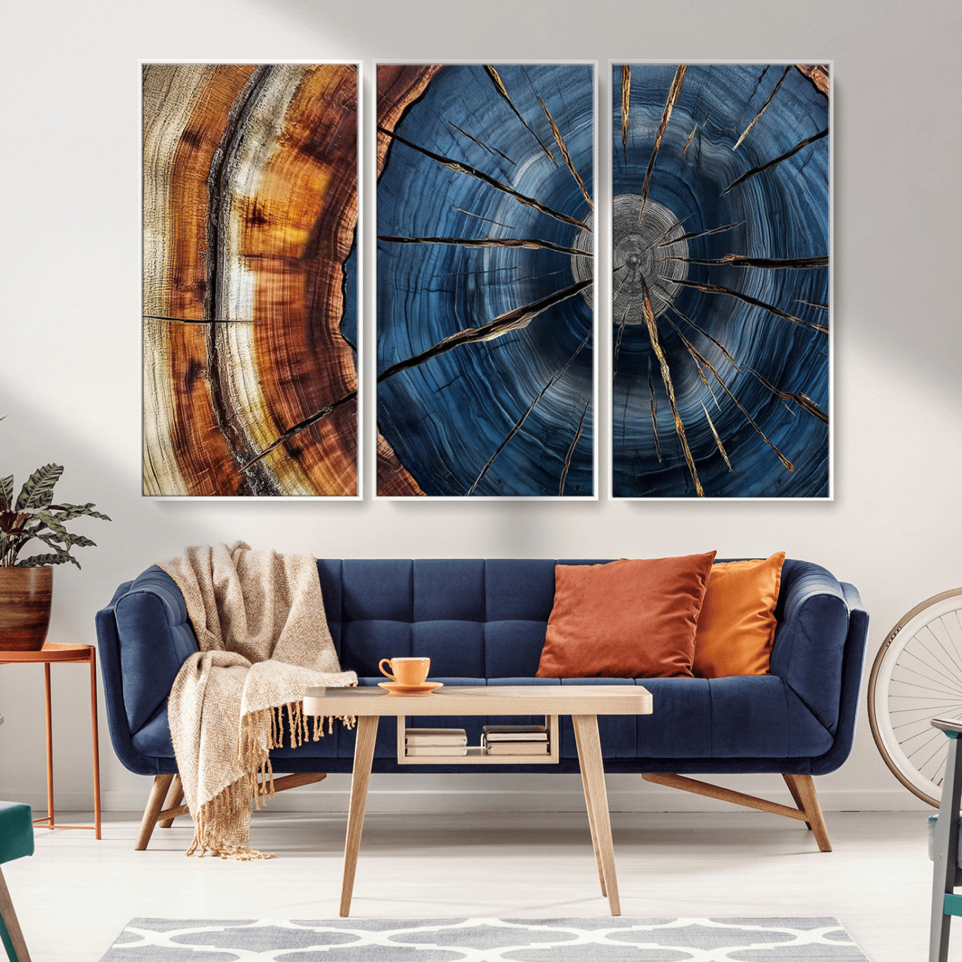 Framed Abstract Tree Ring Wall Art Print Natural Rustic Wood