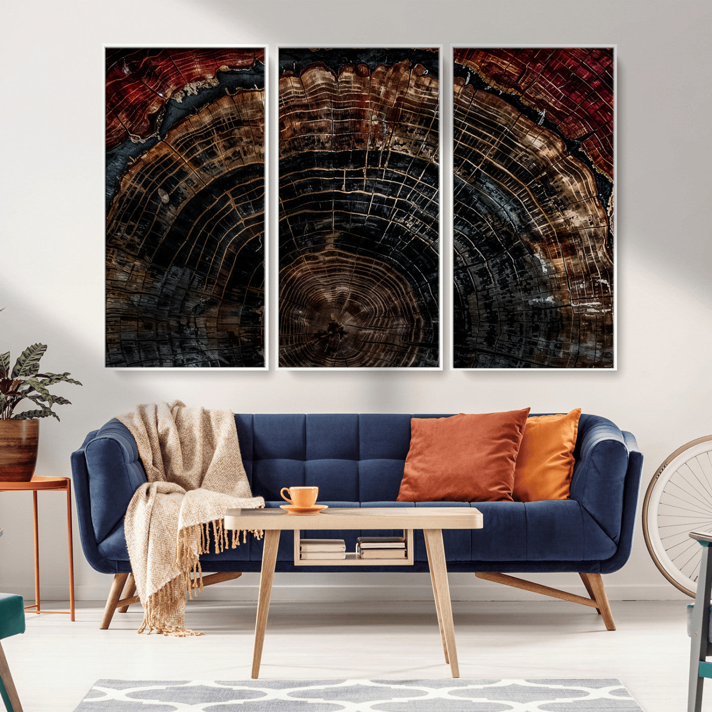 Dark Wood Ring Wall Art Canvas Print – Framed Abstract Tree