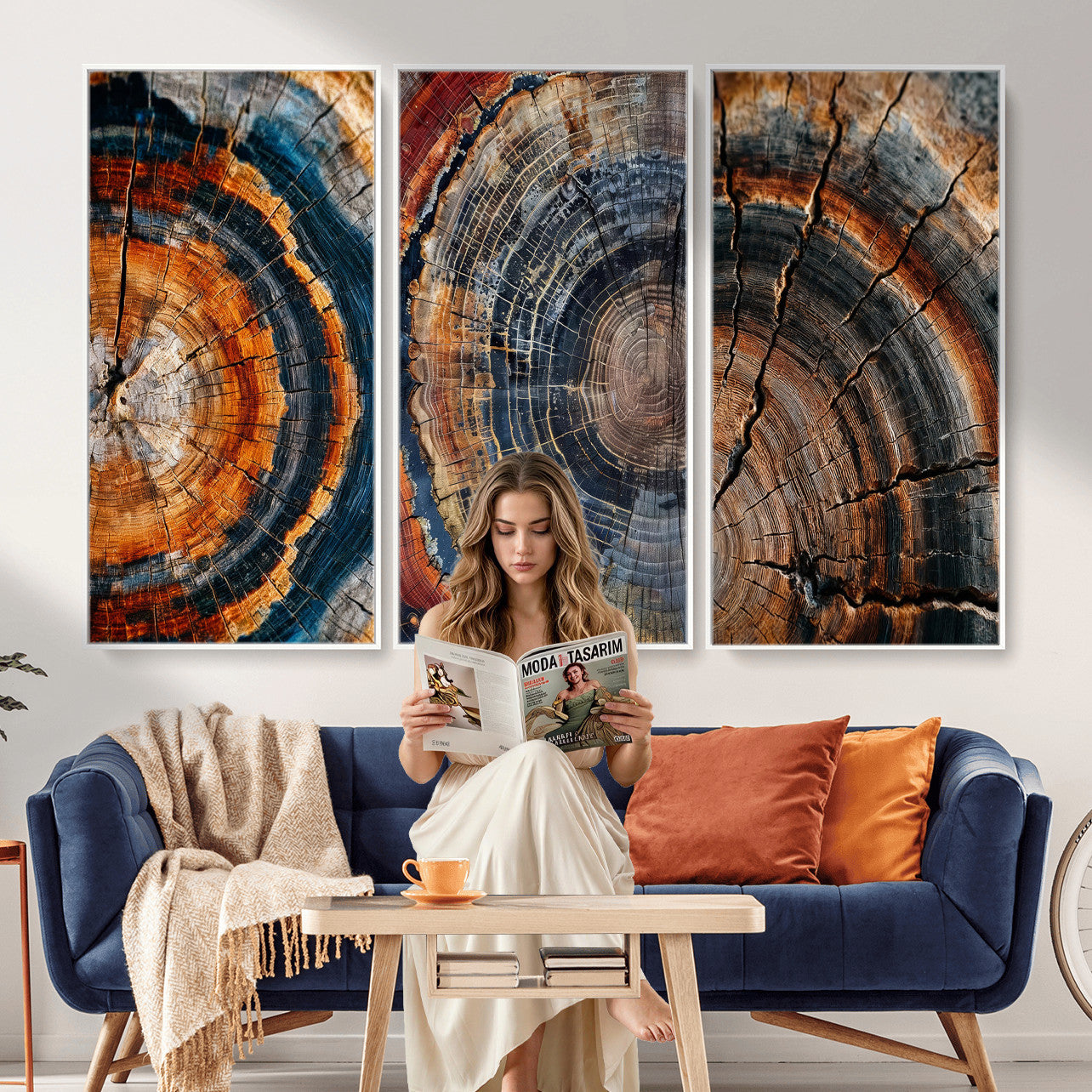 Tree Ring Triptych Canvas Wall Art — Set of 3 Wood Grain
