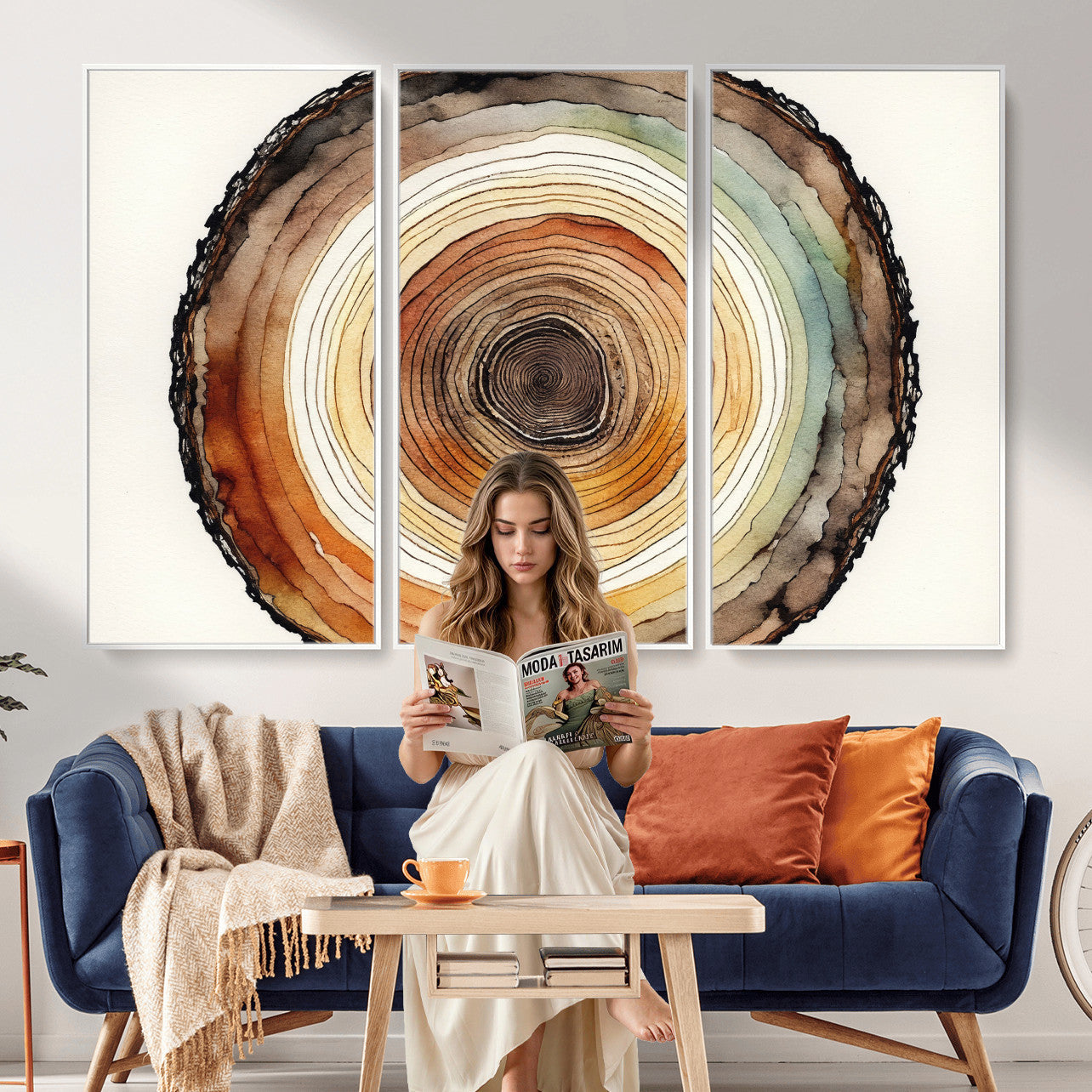 Natural Wood Slice Wall Art Canvas Print, Tree Ring Wall