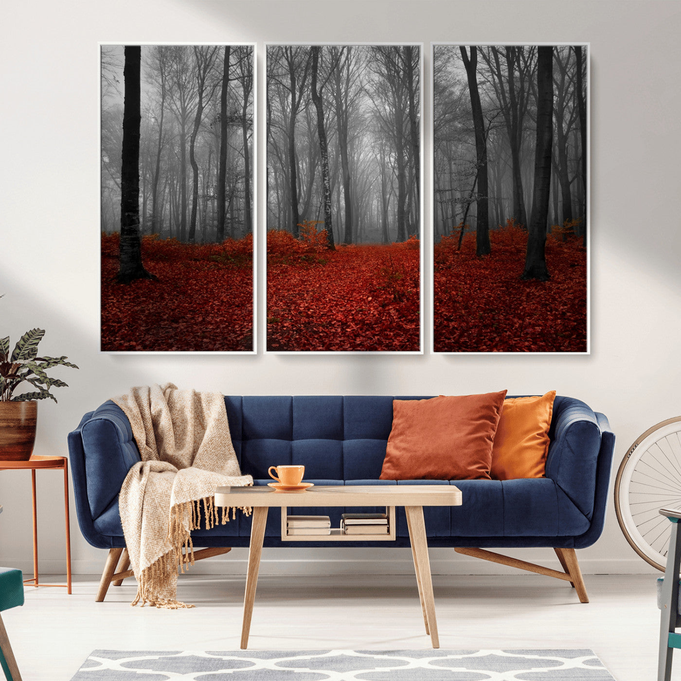 Red Forest Floor Canvas Wall Art – Mystical Foggy Woodland