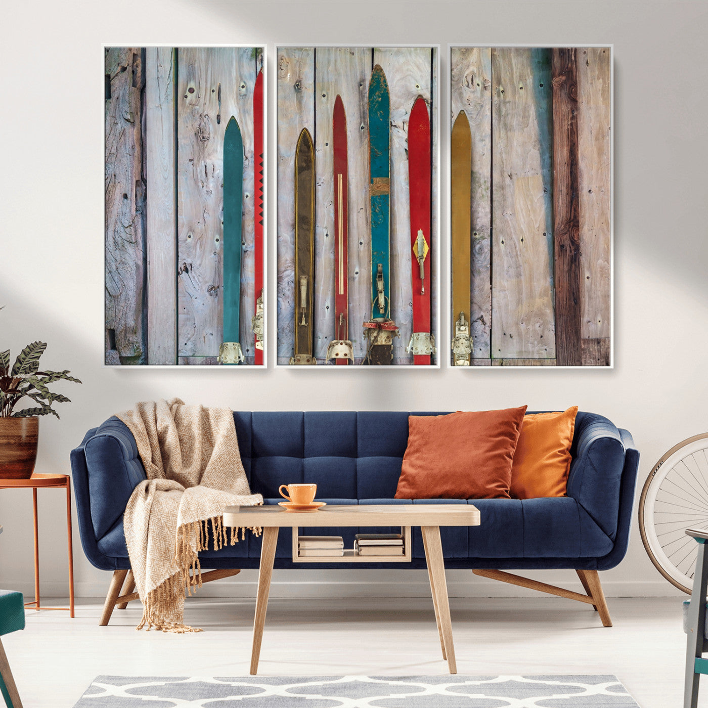 Vintage Wooden Weathered Ski's in Front of an Old Barn Wall