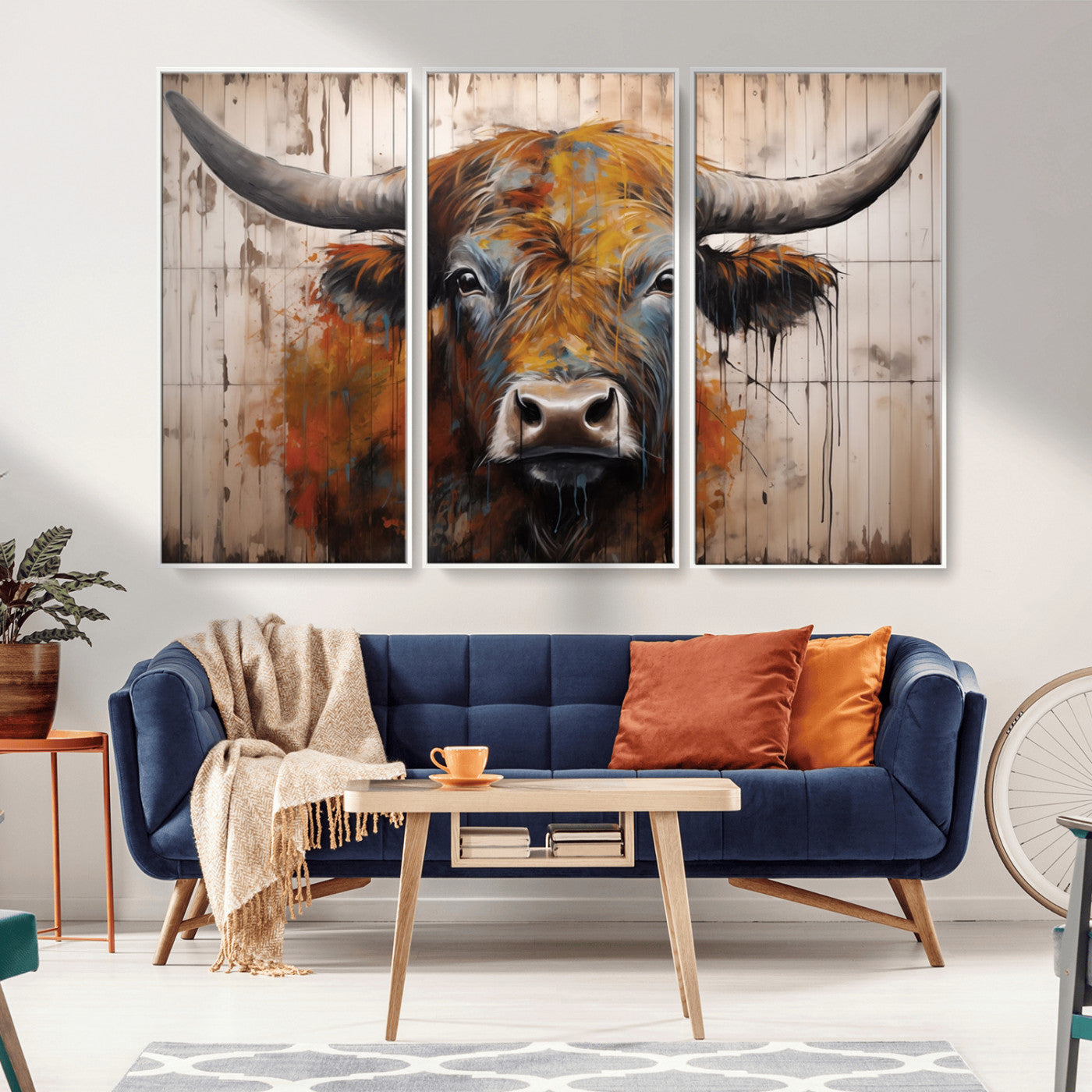 Scottish Highland Cow Cattle Art Print on Wood Style