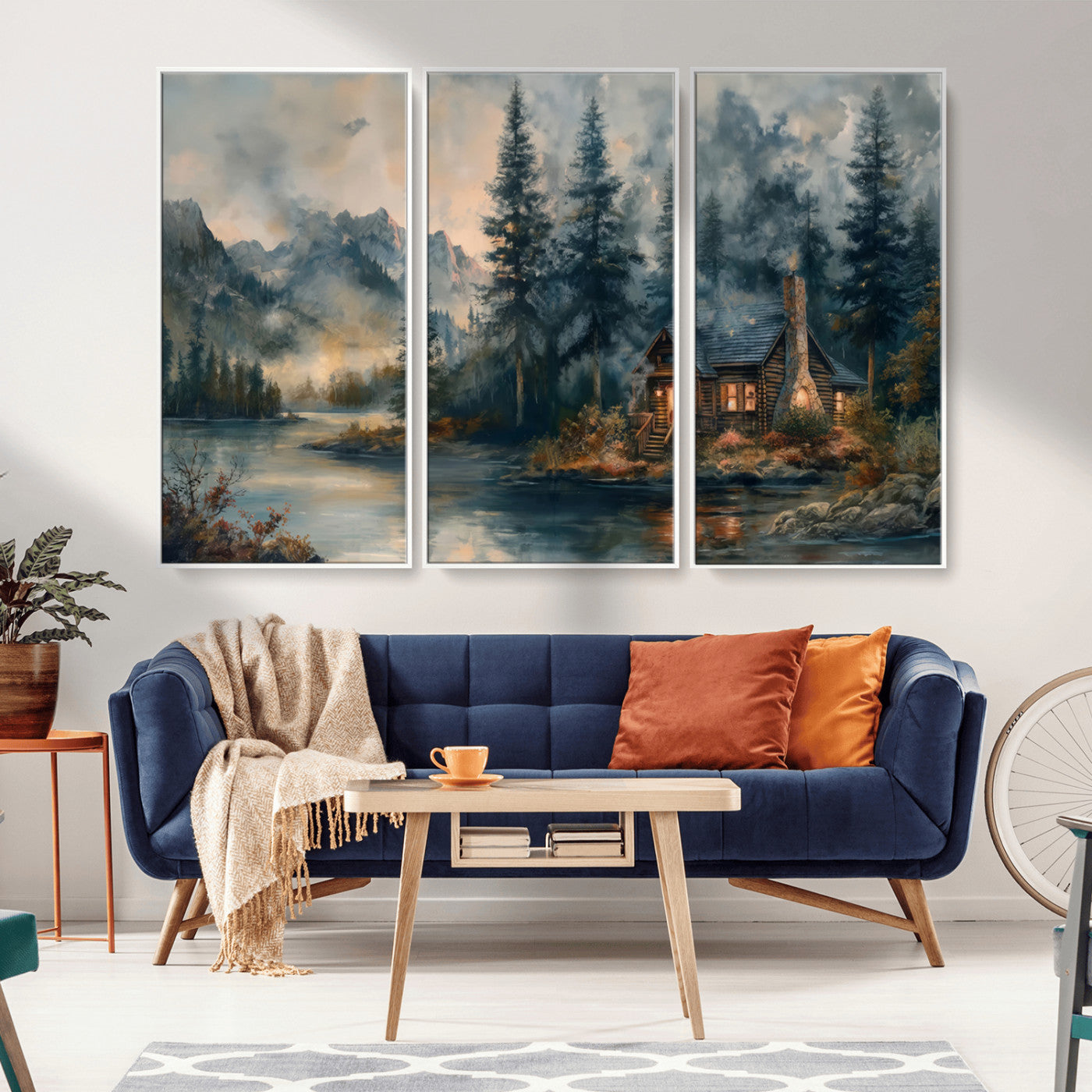 Rustic Cabin Woods Wall Art Print | Lake in a Forest Canvas