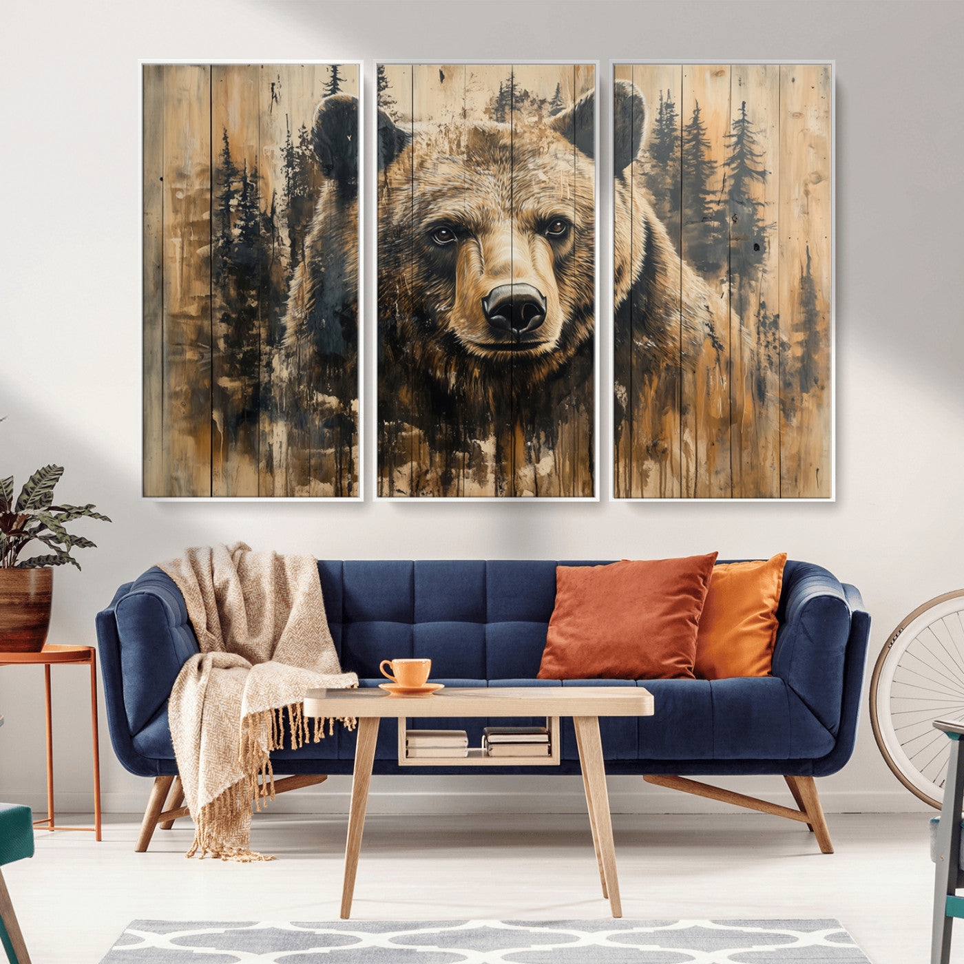 Majestic Grizzly 399 Bear Wall Art | 3-Panel Rustic Canvas