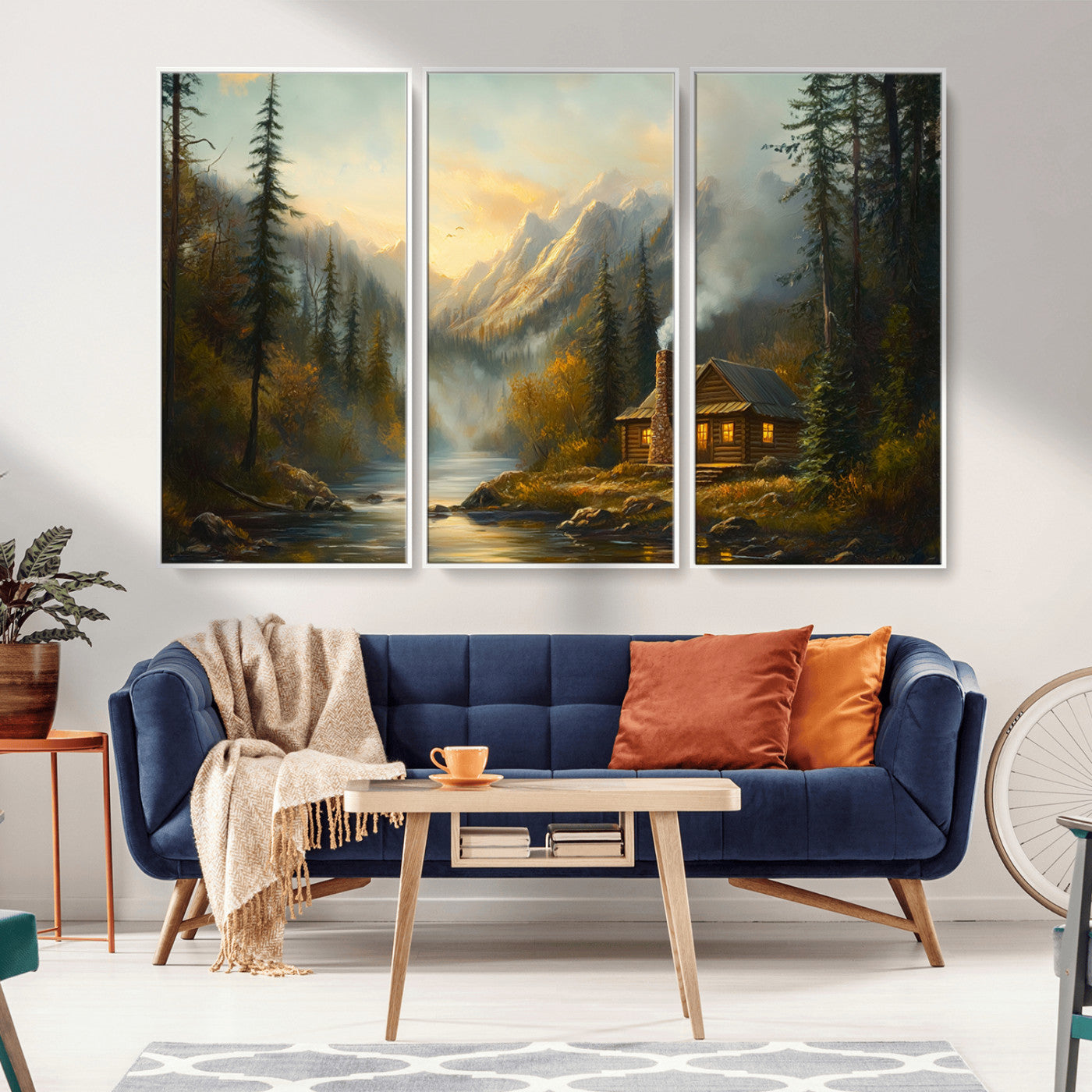 Wood Cabin Retreat Mountain at Sunset Wall Art Print -