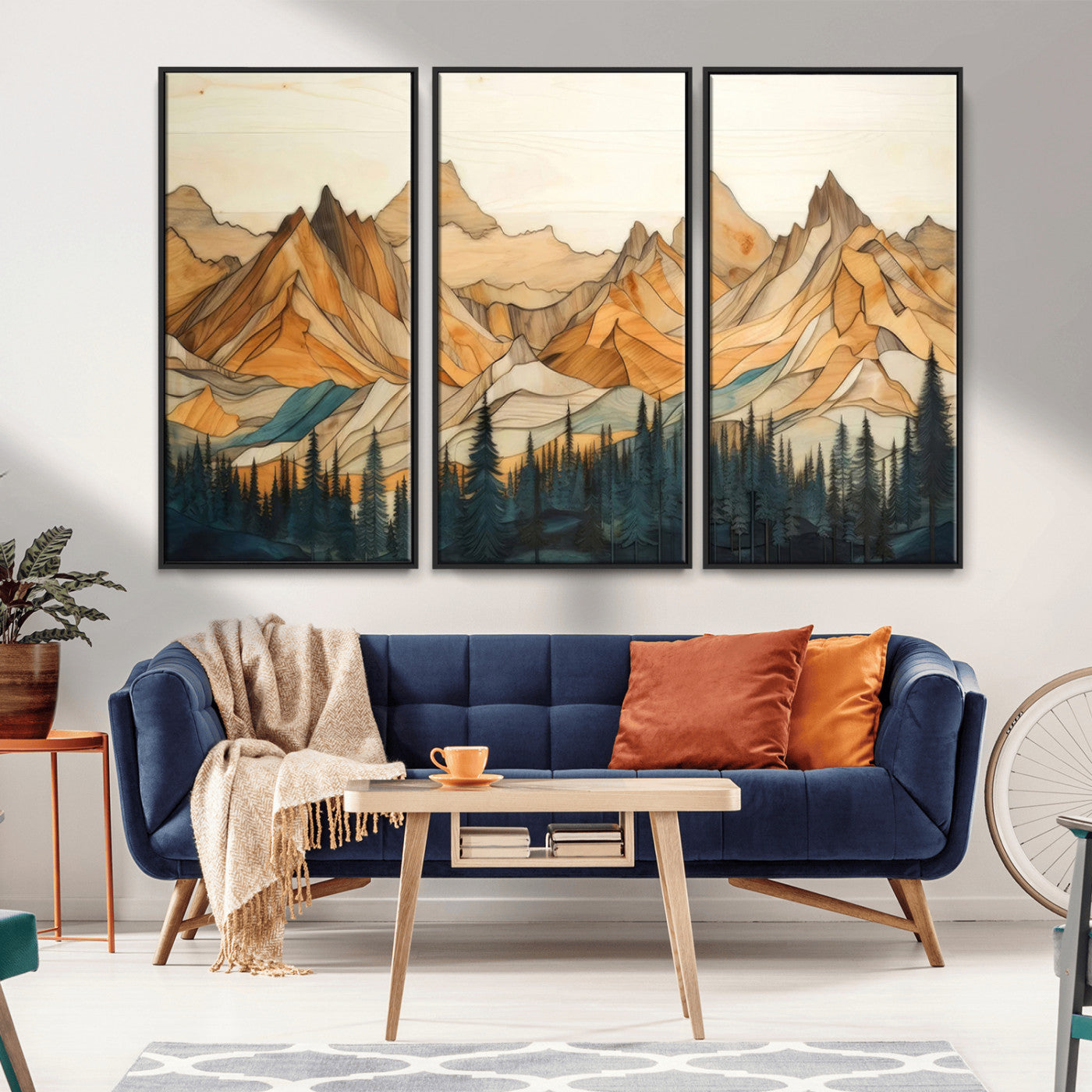 Rustic Wood Mountain Wall Art Print | Triptych Giclee Print