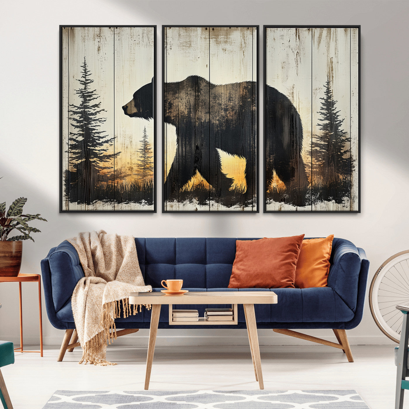 Vintage Bear Wall Art Canvas Print for Farmhouse - Mountain