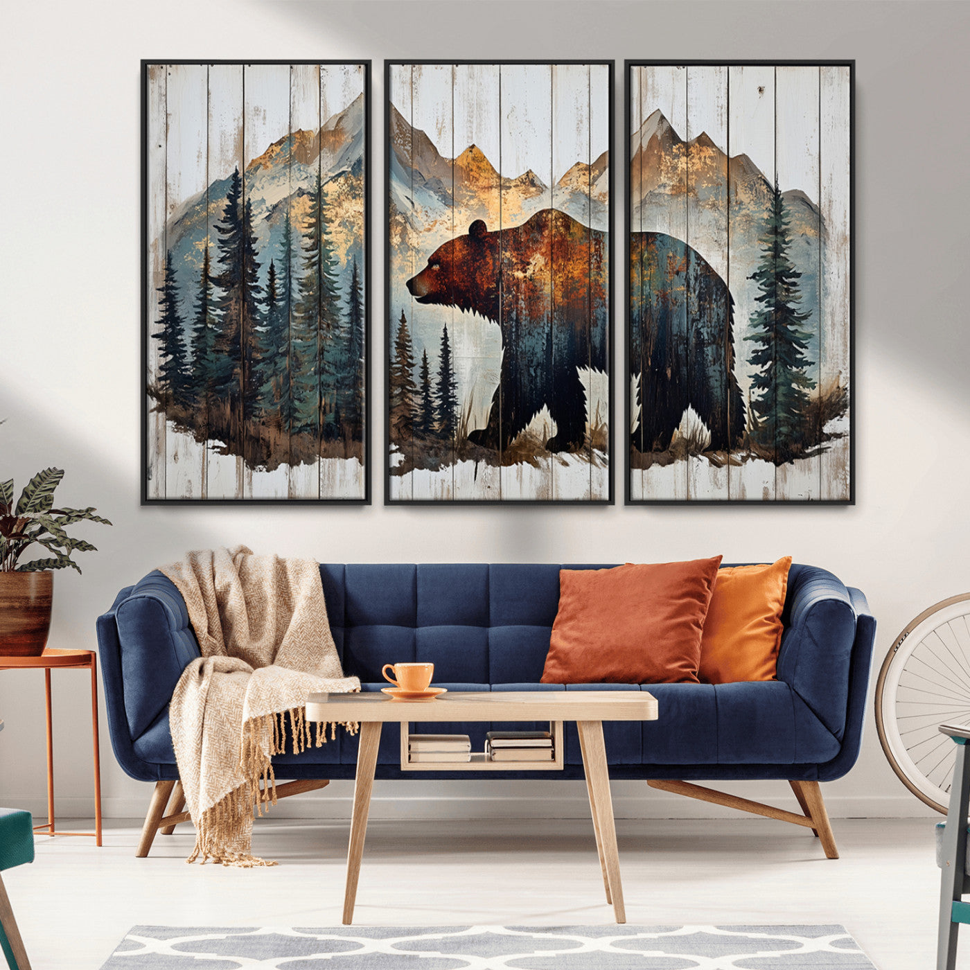 Rustic Grizzly 399 Bear and Mountain Wood Canvas Wall Art -