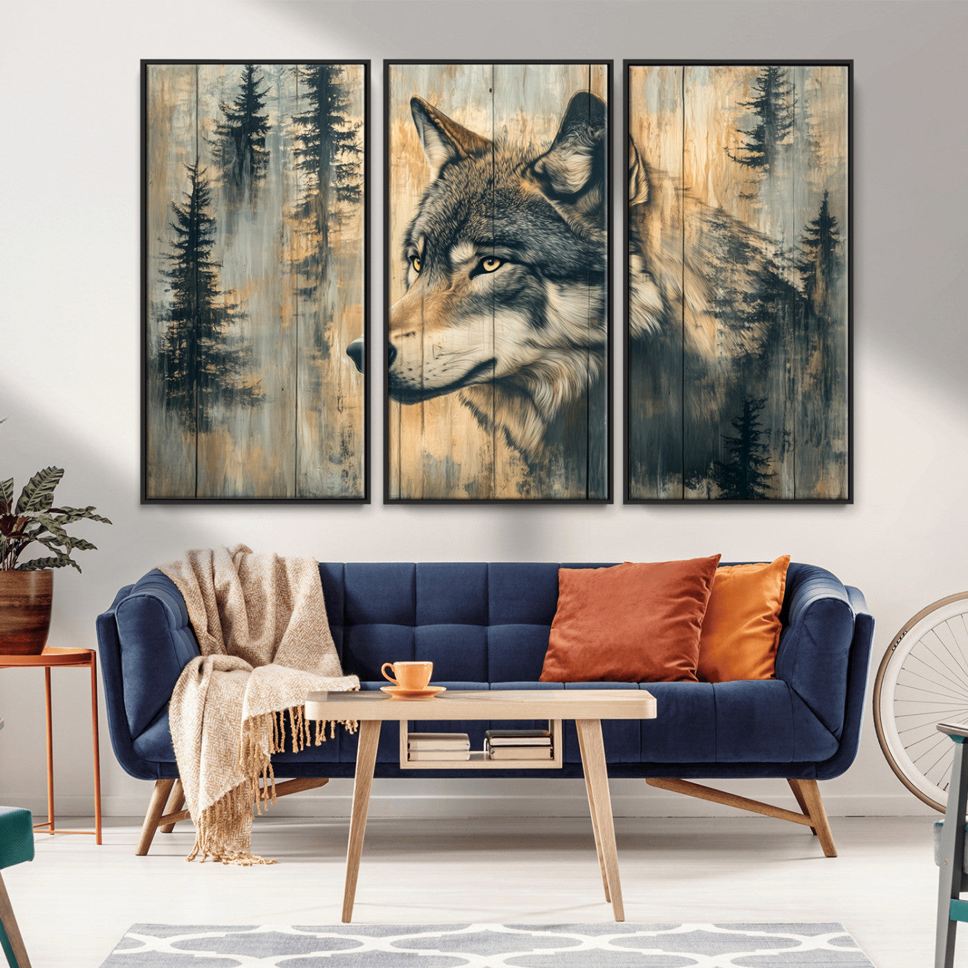 Wood Style Rustic Wolf Wall Art Canvas Print, Vintage