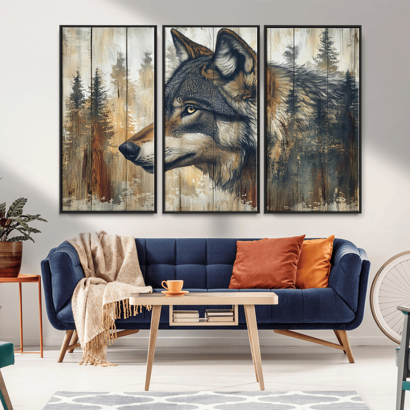 Rustic Wolf Wall Art Canvas Print – Vintage Woodland