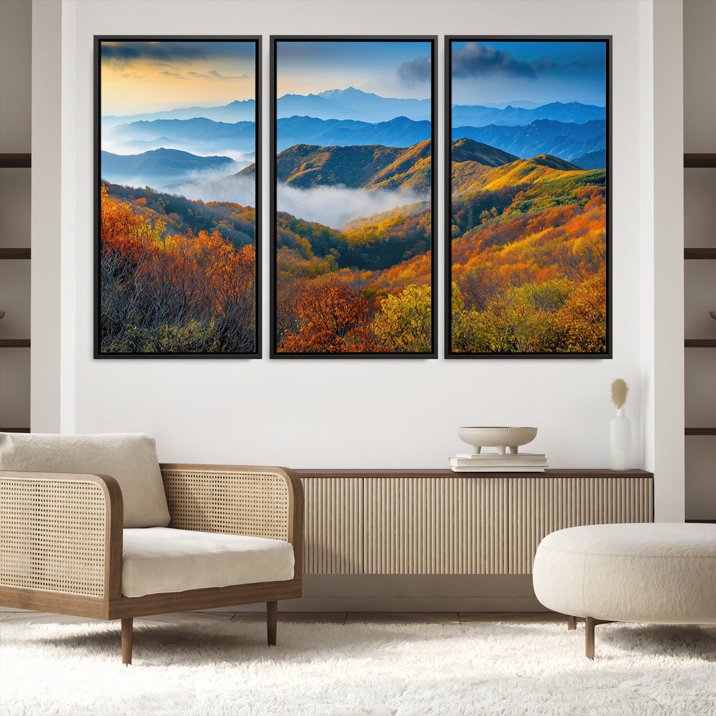 Autumn Mountains Wall Art Canvas Print – Foggy Peaks