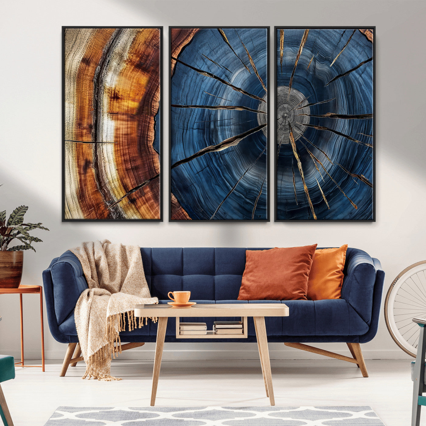 Framed Abstract Tree Ring Wall Art Print Natural Rustic Wood