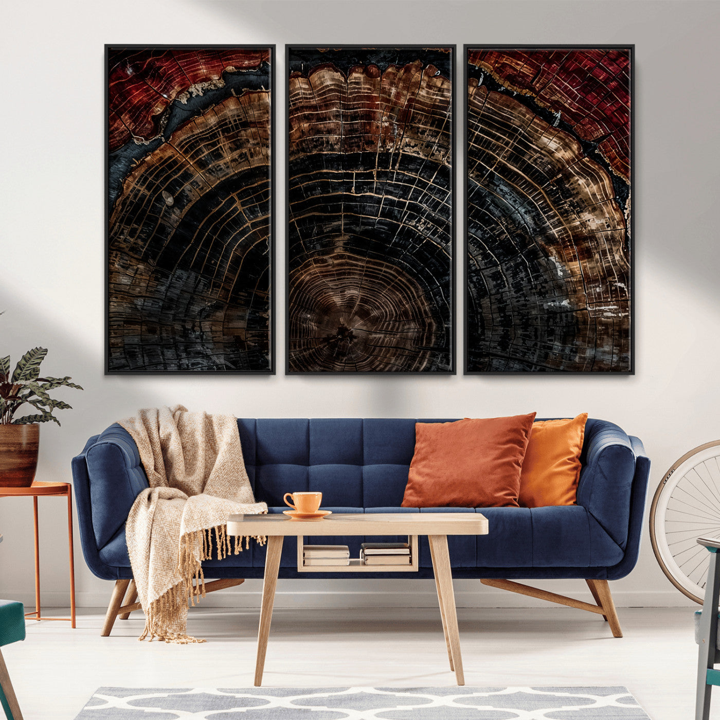 Dark Wood Ring Wall Art Canvas Print – Framed Abstract Tree