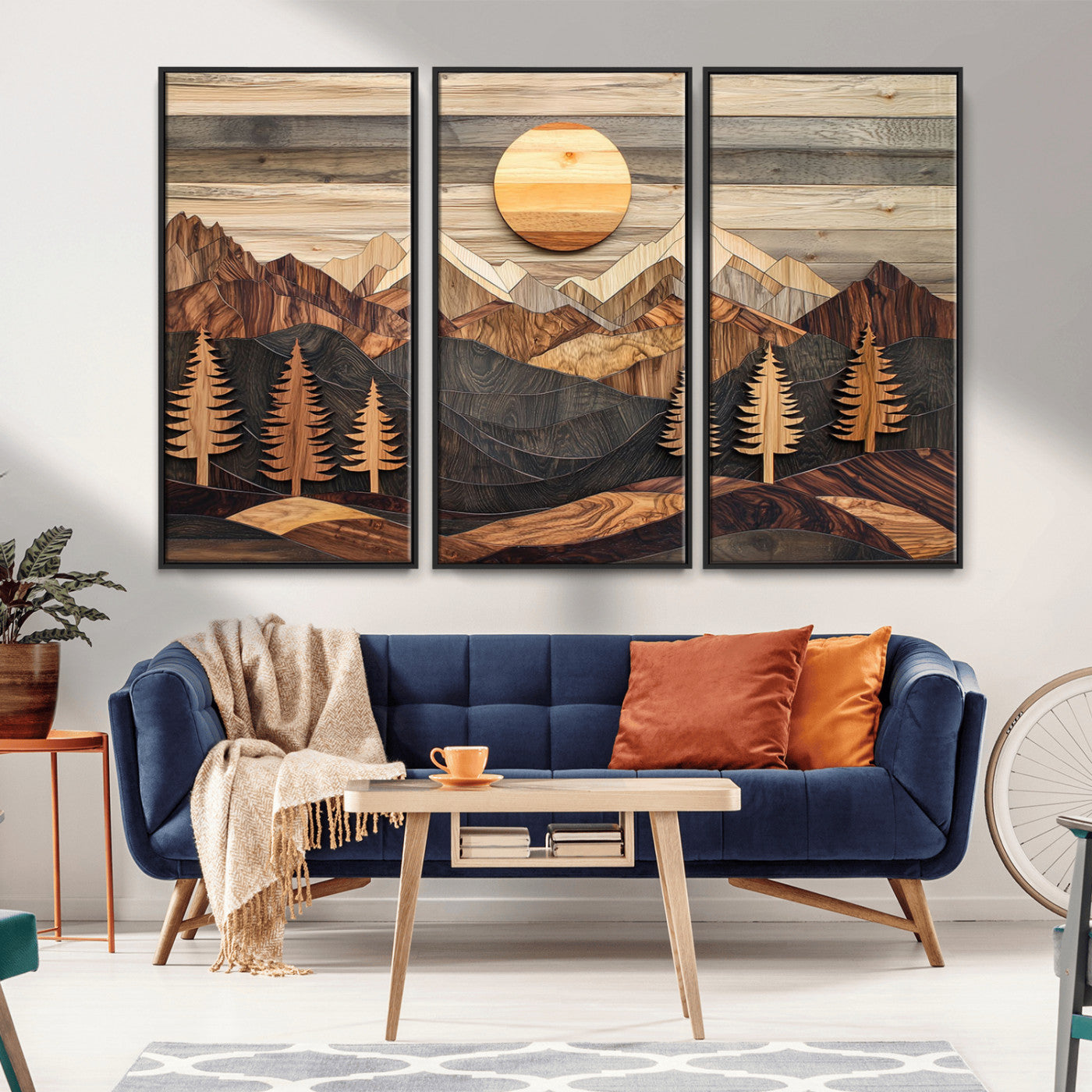 Wooden Mountain Layers Art – Rustic Pine Tree Landscape