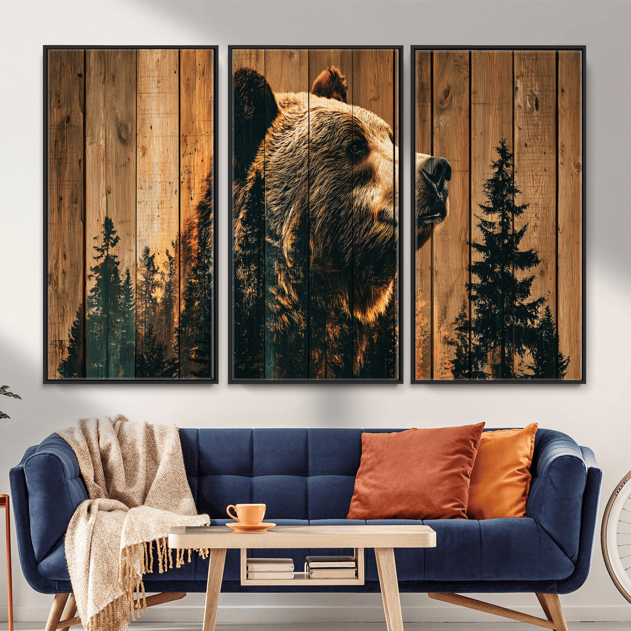 Rustic Bear Wall Art Canvas Print – Woodland Wildlife