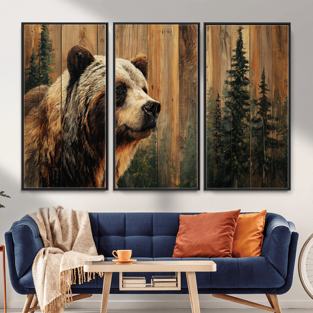 Grizzly Bear Wall Art Canvas Print, Rustic Wildlife Bear