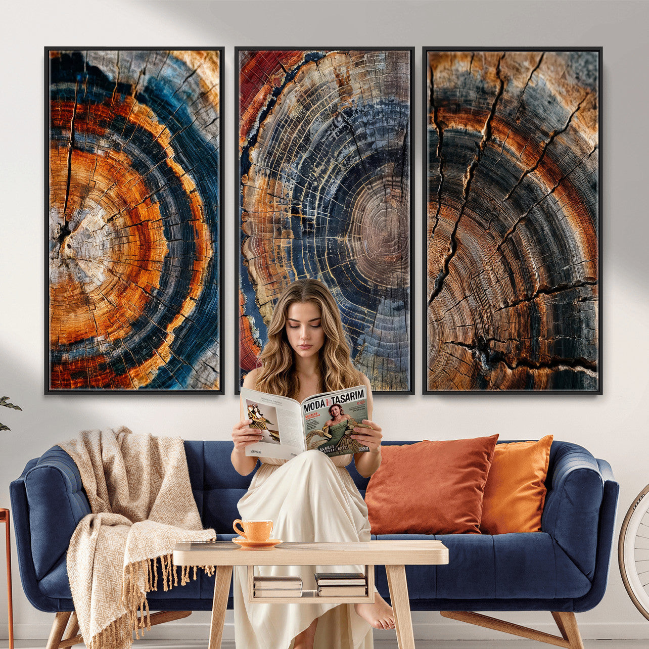 Tree Ring Triptych Canvas Wall Art — Set of 3 Wood Grain