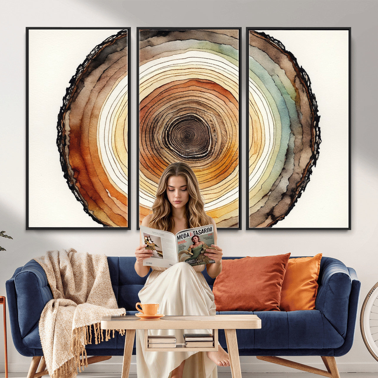 Natural Wood Slice Wall Art Canvas Print, Tree Ring Wall