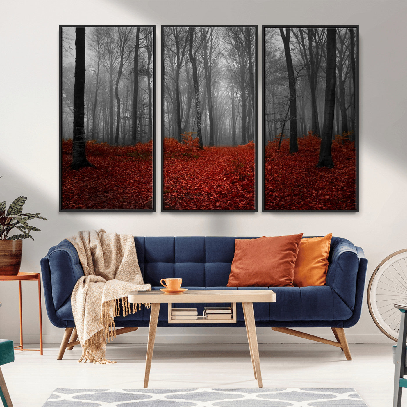 Red Forest Floor Canvas Wall Art – Mystical Foggy Woodland