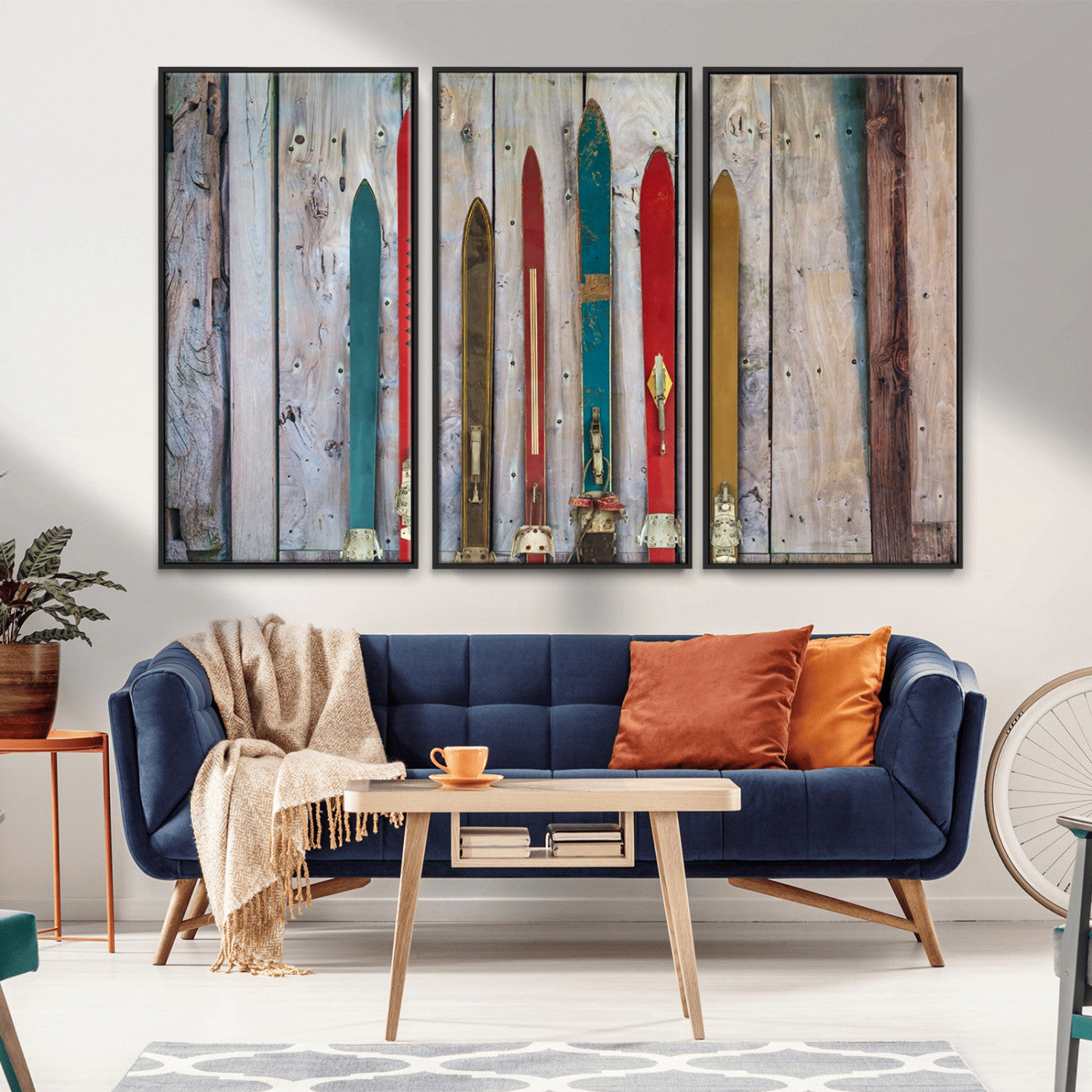 Vintage Wooden Weathered Ski's in Front of an Old Barn Wall