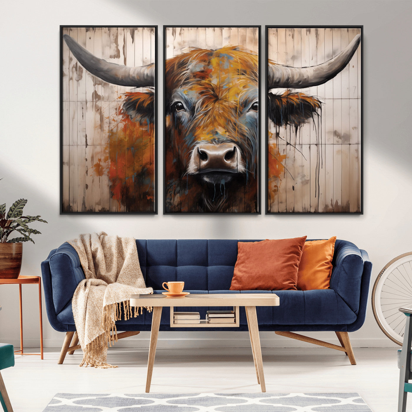 Scottish Highland Cow Cattle Art Print on Wood Style