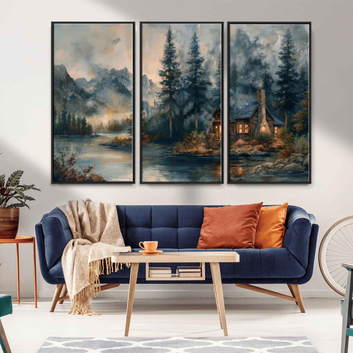 Rustic Cabin Woods Wall Art Print | Lake in a Forest Canvas